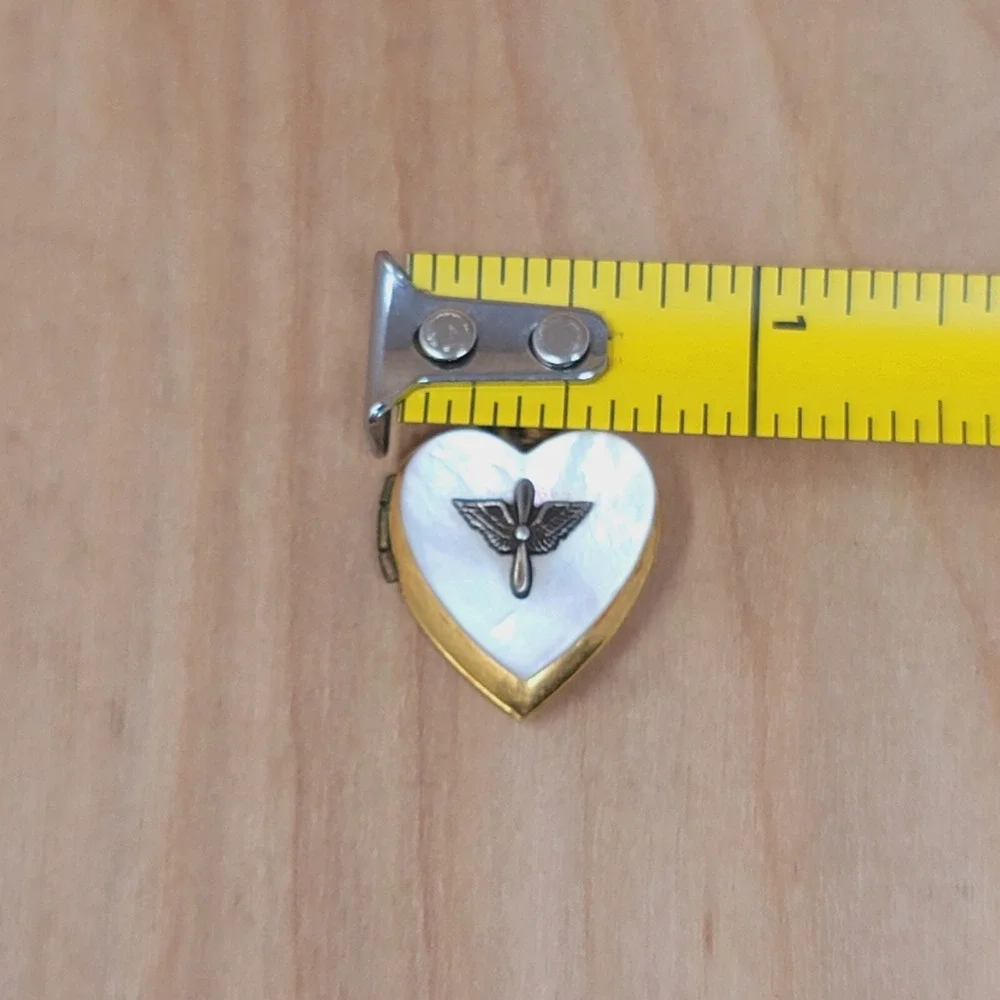 Mother of Pearl US Army Air Corp WW2 Heart Locket Pendant Gold Fill Sterling Sil